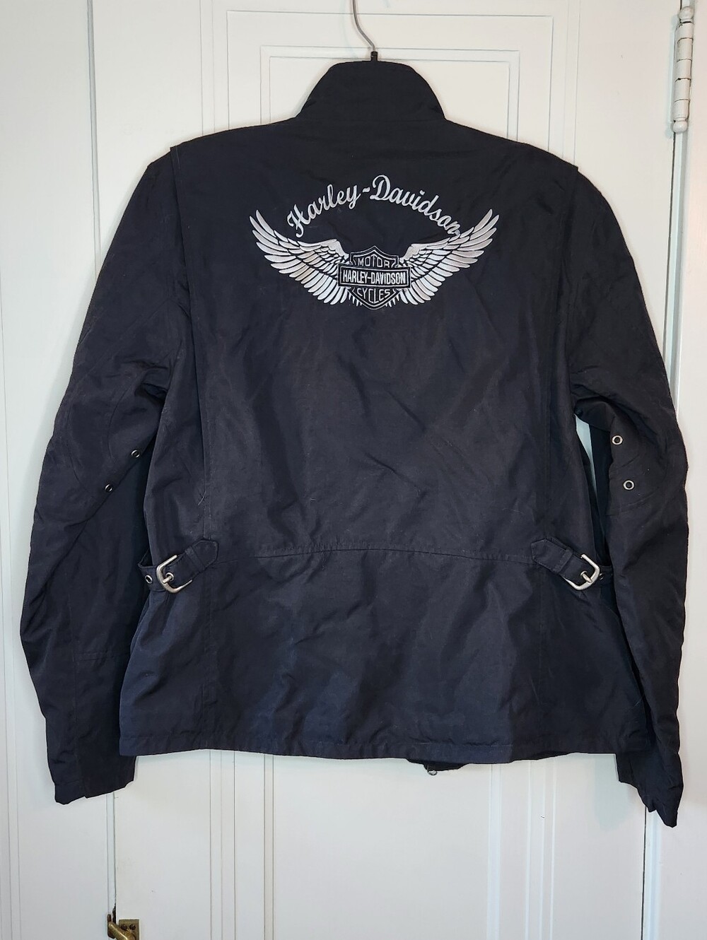 Harley-Davidson Women's Nylon Full Zip Jacket Motorcycle Black Large Embroidered